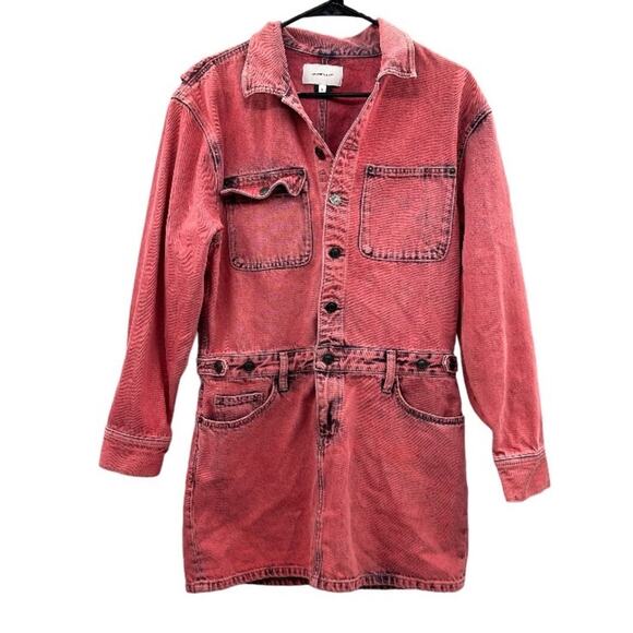 Current/Elliott The Jumpsuit Long Sleeve Denim Dress‎ in Acid Pink Size 2 - Picture 3 of 10